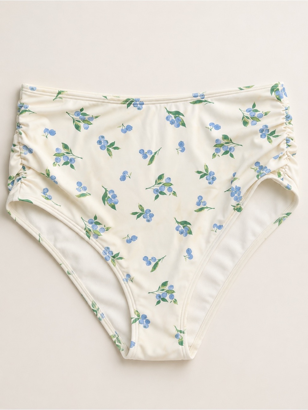 Shade & Shore Cream Bikini Bottom with Blue Floral Print